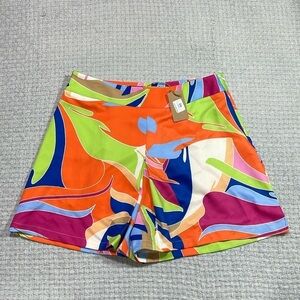 Flying Tomato Womens Shorts Boho High Rise Side Zip Close Orange Pink Blue Large